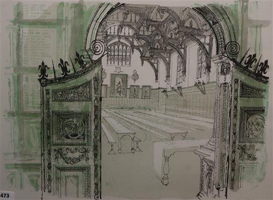 John Ward, limited edition print, Church interior, signed, 74/100, 55 x 72cm